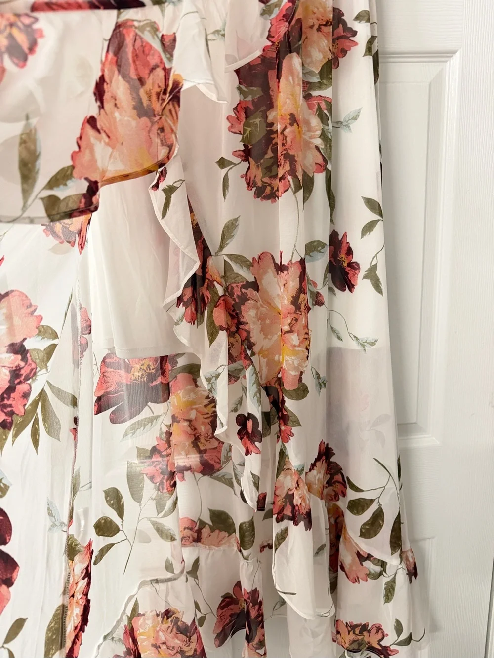 VENUS Ivory Strapless Maxi Dress with Orange, Red & Green Floral Great for Fall